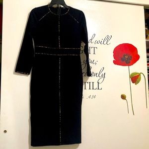 Zara Basic black midi dress with leopard trim detail